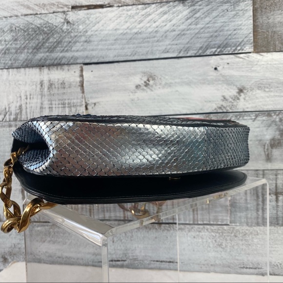 Mark Jacobs Blue Leather Snakeskin flap bag pop art lips straw vacuum eye plug - Picture 5 of 9